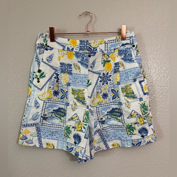 J. Crew Factory Printed elastic-back linen-blend pleated short - Picture 2 of 8